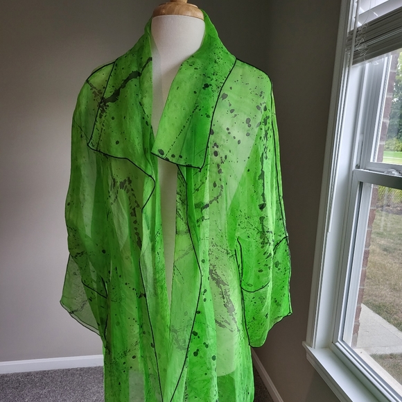 Paul Sisti Lime Green/Black with Black Piping Sheer Jacket/Topper (One Size) - Picture 1 of 16